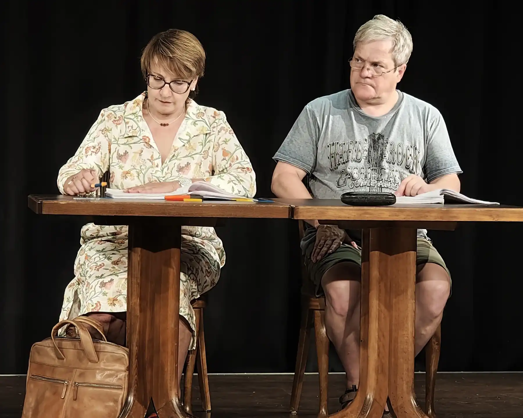 Andrea Semmelmann und Christian Reichel bei einer Probe zu Eingeschlossene Gesellschaft